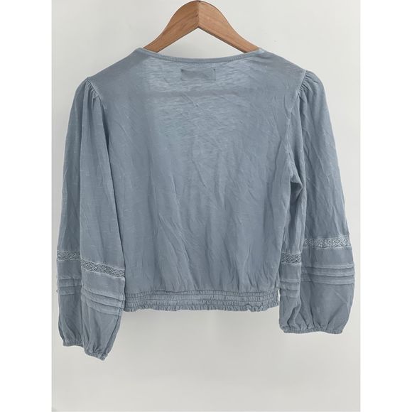 Lucky Brand Blouson Top Women's Size XS Blue Boho Crop Deep V Neck New - Picture 2 of 13